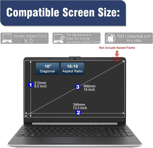 Alt view image 2 of 7 - 2-Pack 16-Inch Tempered Glass Screen Protector for 16 HP////// etc 16 16:10 Laptop (344 x 215mm W x H)- Ultra Clear Anti Scratch Bubble Free