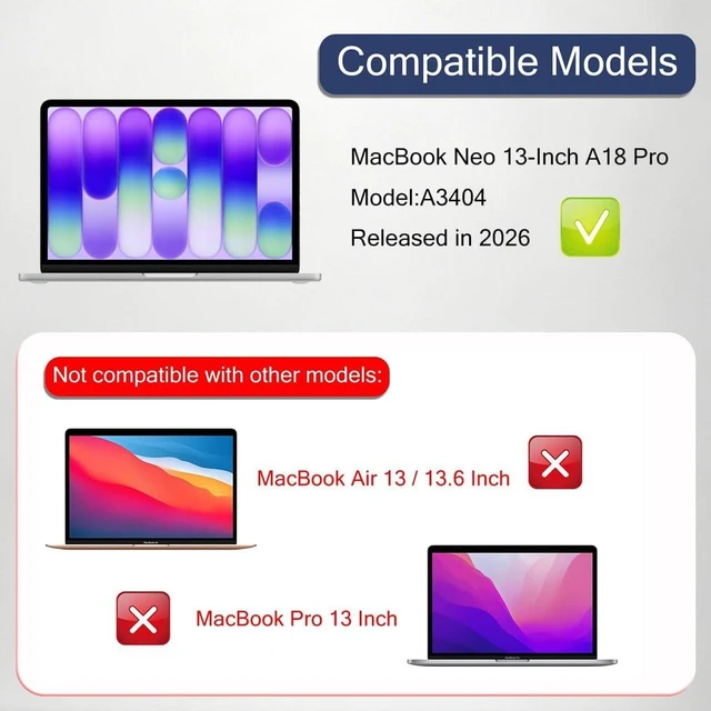 Alt view image 2 of 7 - 2-Pack Screen Protector for MacBook Neo 13 A18 Pro A3404 (2026) High Definition Anti-Fingerprint 5H Anti-Scratch Clear Shield Film