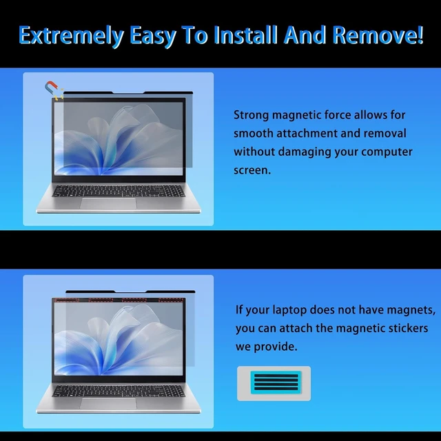 Alt view image 3 of 7 - Magnetic Privacy Screen 13.3 16:10 for Laptops - 2-Sided Removable Anti-Peeping/Anti-Glare Blue Light Block UV Protect Reduce Strain Fits Chromebook//HP////XPS