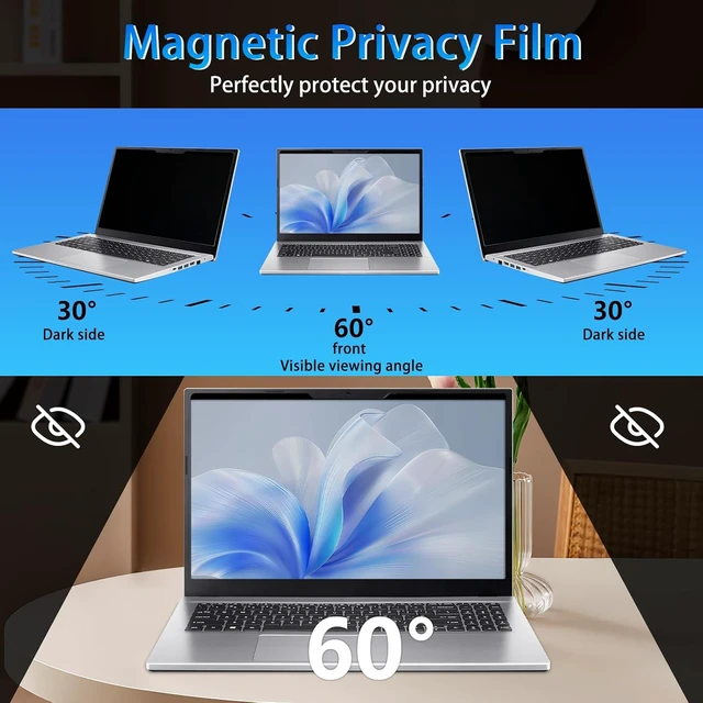 Alt view image 2 of 7 - Magnetic Privacy Screen 13.3 16:10 for Laptops - 2-Sided Removable Anti-Peeping/Anti-Glare Blue Light Block UV Protect Reduce Strain Fits Chromebook//HP////XPS