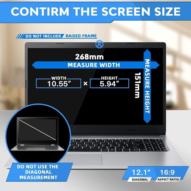 Alt view image 2 of 7 - 12.1 Inch Laptop Privacy Screen Protector for 12.1 inch 16:9 Aspect Ratio 10.55x5.94 Laptop Screen Privacy Shield and Anti Blue Light Anti Glare Screen Protector