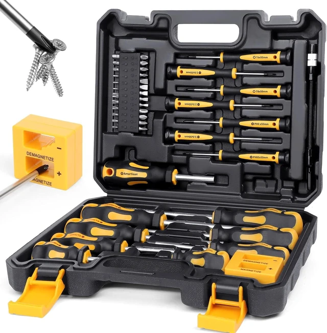 Main image of Magnetic Screwdrivers Set with Case 43-piece Includs Slotted Phillips Hex Pozidriv Torx and Precision Screwdriver Set Magnetizer Demagnetizer Tools Tools for Men
