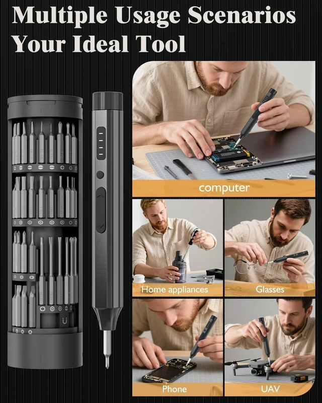 Alt view image 4 of 7 - 67 in 1 Cordless Electric Precision Screwdriver Set 62 Industrial S2 Steel Bits 4 Adjustable Torque (0.05-0.35 NM) Magnetic Case LED Lights for Electronics Phone Laptop Camera