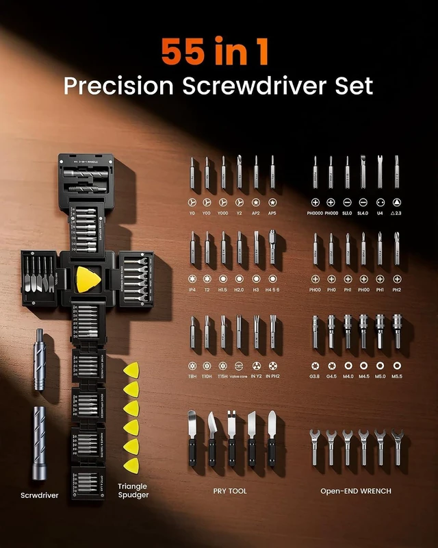 Alt view image 2 of 7 - 55 in 1 Precision Magnetic Screwdriver Set Tool Cube Kit with Foldable Storage Box & Transformable Handle Electronics Repair Kit for Macbook Laptop PC Switch PS5 Phone Eyeglasses Watch