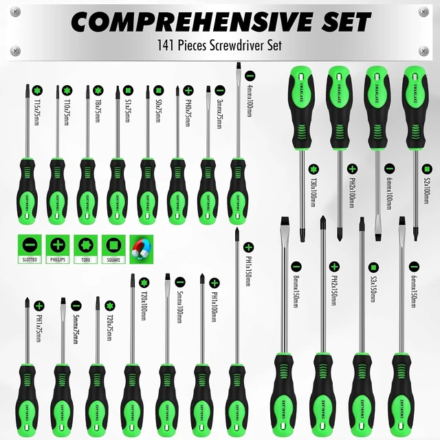 Alt view image 3 of 7 - 141-Piece Magnetic Screwdriver Set with Plastic Rack Torx/Slotted/Phillips Precision Screwdrivers SAE & Metric Hex Key Kit Ratchet Handle & Screwdriver Bits DIY Tools for Gift