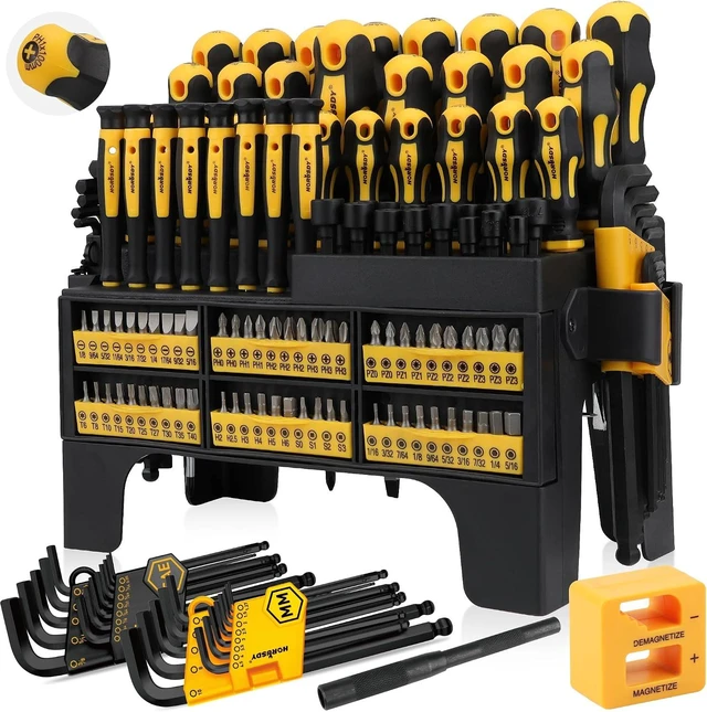 Main image of 140-Piece Magnetic Screwdriver Set with Plastic Racking Includes SAE & Metric Hex Keys Precision Screwdriver and Magnetizer Demagnetizer DIY Tools for Men Tools Gift