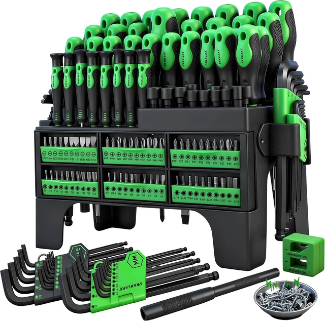 Main image of 141-Piece Magnetic Screwdriver Set with Plastic Rack Torx/Slotted/Phillips Precision Screwdrivers SAE & Metric Hex Key Kit Ratchet Handle & Screwdriver Bits DIY Tools for Gift