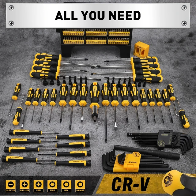 Alt view image 5 of 7 - 140-Piece Magnetic Screwdriver Set with Plastic Racking Includes SAE & Metric Hex Keys Precision Screwdriver and Magnetizer Demagnetizer DIY Tools for Men Tools Gift