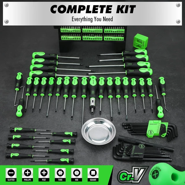 Alt view image 2 of 7 - 141-Piece Magnetic Screwdriver Set with Plastic Rack Torx/Slotted/Phillips Precision Screwdrivers SAE & Metric Hex Key Kit Ratchet Handle & Screwdriver Bits DIY Tools for Gift