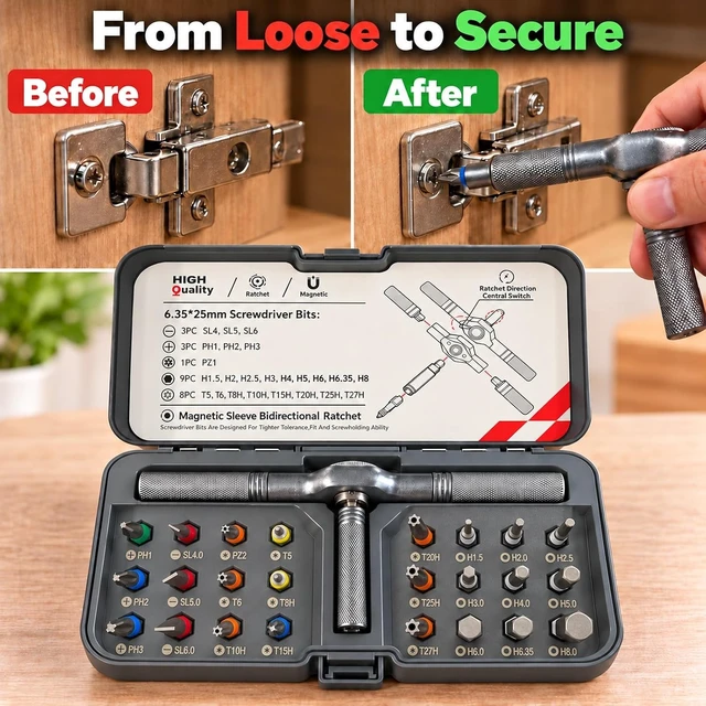 Alt view image 4 of 7 - Toolsons Multi Tool Set Toolsons T Handle Ratchet Screwdriver