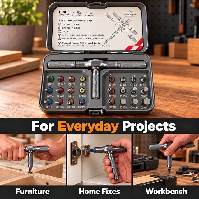 Alt view image 5 of 7 - Toolsons Multi Tool Set Toolsons T Handle Ratchet Screwdriver