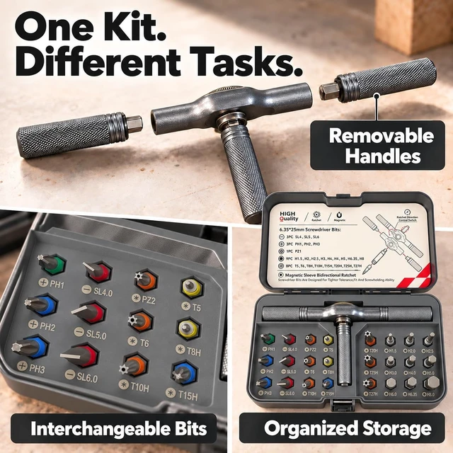 Alt view image 6 of 7 - Toolsons Multi Tool Set Toolsons T Handle Ratchet Screwdriver