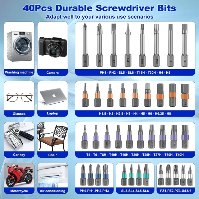 Alt view image 3 of 7 - 42 in 1 Magnetic Screwdriver Set magnetic ratchet screwdriver set Detachable ratcheting t handle Portable Storage box multitool set Kit for Furniture Electronics Computer Bike Repairs