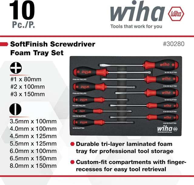 Alt view image 7 of 7 - 30280 10 Piece SoftFinish Cushion Grip Screwdriver Tray Set