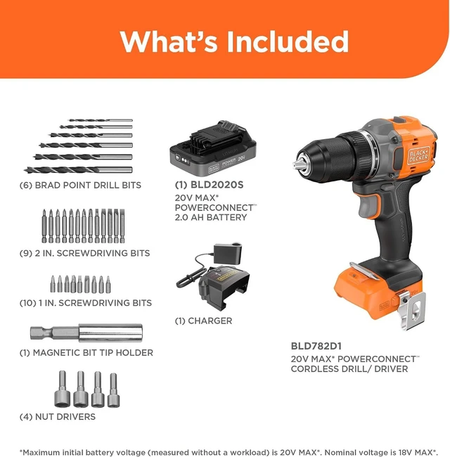 Alt view image 2 of 7 - 20V MAX Cordless Brushless ?-in. Drill Driver 30 Pc. Drill Bit Set and Screwdriver Bit Set 2Ah Battery and Charger Included PowerConnect Electric Drill Cordless (BLD782PK30D1)