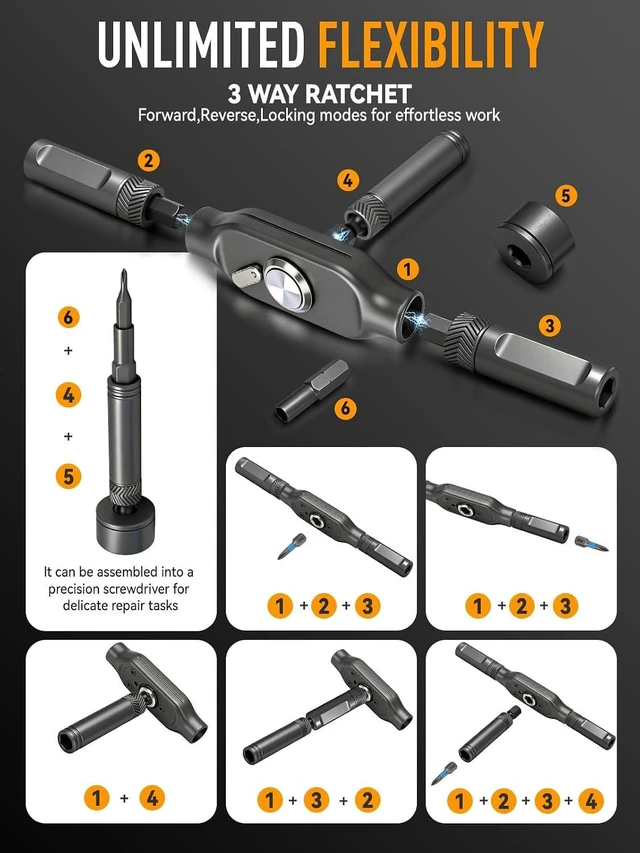 Alt view image 3 of 6 - 78 IN 1 Magnetic Ratchet Screwdriver Set with Detachable T Handle