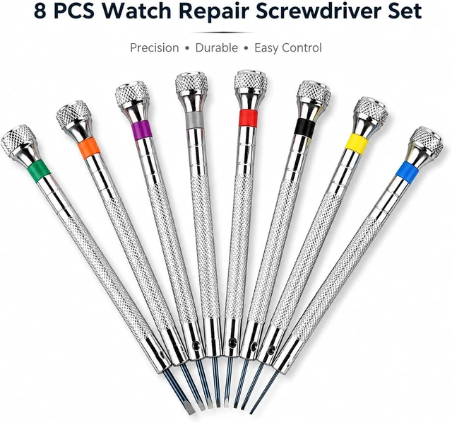 Alt view image 6 of 7 - 8PCS Precision Watch Screwdriver Set Professional Jewelry Screwdriver Set 0.6-1.6 mm Flathead & Phillips Screwdrivers for Eyeglasses Watches Jewelry Electronics Repair