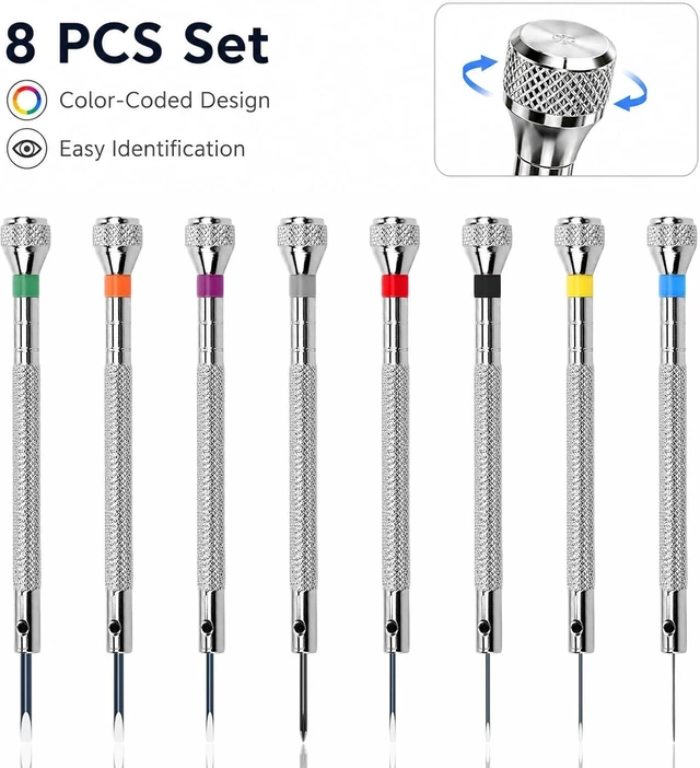 Alt view image 7 of 7 - 8PCS Precision Watch Screwdriver Set Professional Jewelry Screwdriver Set 0.6-1.6 mm Flathead & Phillips Screwdrivers for Eyeglasses Watches Jewelry Electronics Repair