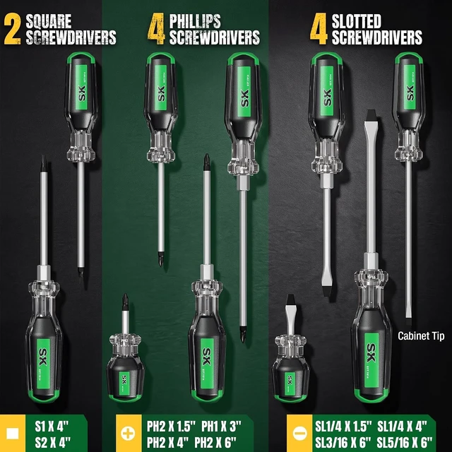 Alt view image 3 of 7 - 10-Piece Professional Screwdriver Set S2 Steel Shaft with Magnetic Tip