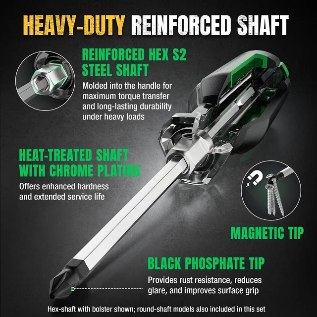 Alt view image 4 of 7 - 10-Piece Professional Screwdriver Set S2 Steel Shaft with Magnetic Tip