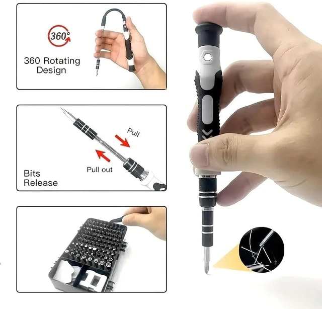 Alt view image 4 of 6 - 115-in-1 Precision Professional Repair Tool Kit with Flat Head & Multiple Bits for Electronics Phone Watch Automotive Maintenance - Magnetic Non-Slip Handle & Tweezers(Grey)