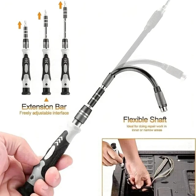 Alt view image 6 of 6 - 115-in-1 Precision Professional Repair Tool Kit with Flat Head & Multiple Bits for Electronics Phone Watch Automotive Maintenance - Magnetic Non-Slip Handle & Tweezers(Grey)