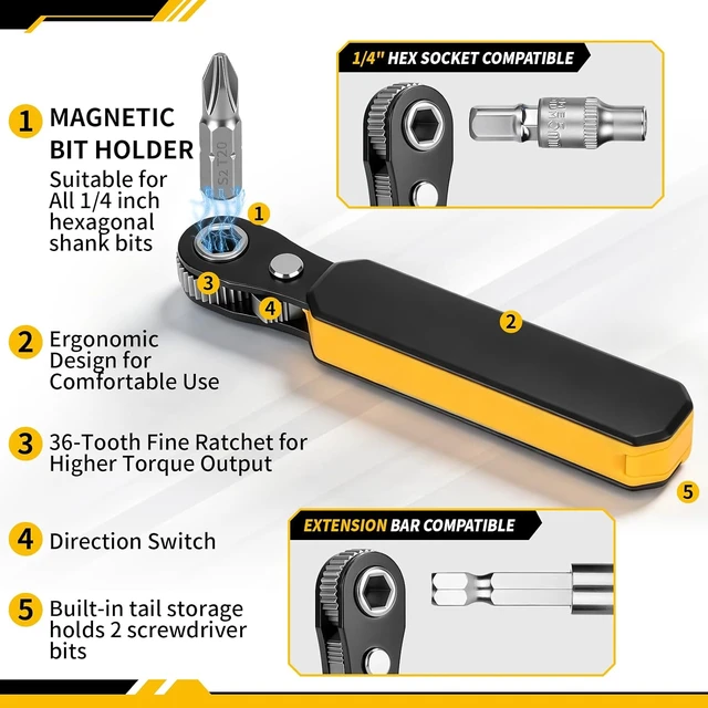 Alt view image 3 of 7 - 90-Degree Magnetic Right Angle Ratchet Screwdriver Set 36-Tooth