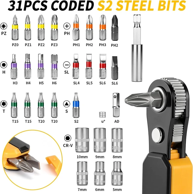 Alt view image 4 of 7 - 90-Degree Magnetic Right Angle Ratchet Screwdriver Set 36-Tooth