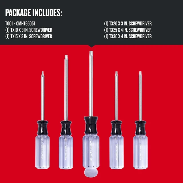 Alt view image 2 of 7 - Screwdriver Set Torx Acetate Handle 5 Piece (CMHT65051)