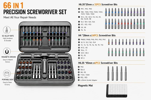 Alt view image 5 of 7 - 66 in 1 Magnetic Ratcheting Screwdriver Set with Detachable Handle