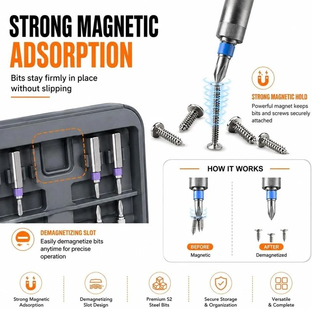 Alt view image 6 of 7 - 66 in 1 Magnetic Ratcheting Screwdriver Set with Detachable Handle