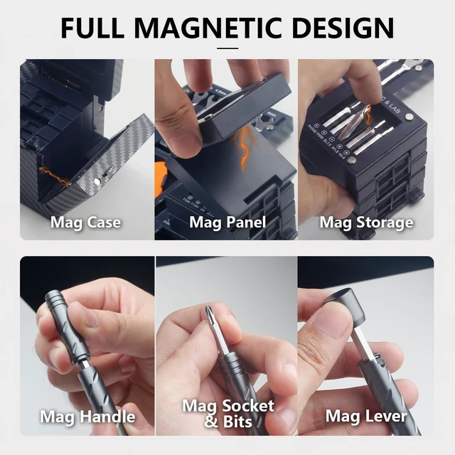 Alt view image 6 of 7 - 55-in-1 Magnetic Tool Cube Kit Precision Screwdriver Set Electronics Repair Kit for Laptop PC PS5 MacBook iPhone Switch Glasses and Home Appliances Carbon Fiber Pattern