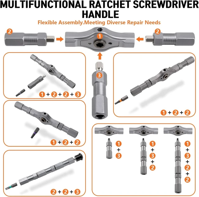 Alt view image 4 of 6 - Ratchet Screwdriver Set 37-in-1 Precision Magnetic Screwdriver Tool Kit with Specialty Bits & Multi-Angle Modular Handle Semi-Circle Portable Case for PC Electronics Furniture Bike Repair