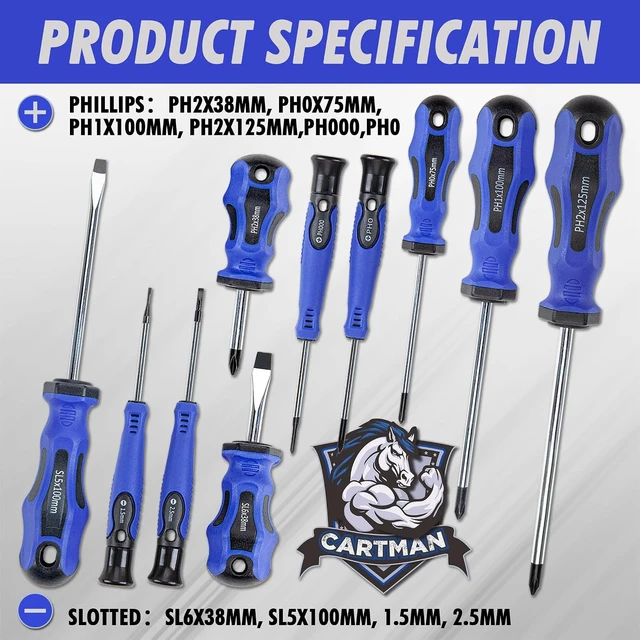 Alt view image 4 of 6 - 10-Piece Magnetic Screwdriver Set Phillips And Flat Hand Tools Set