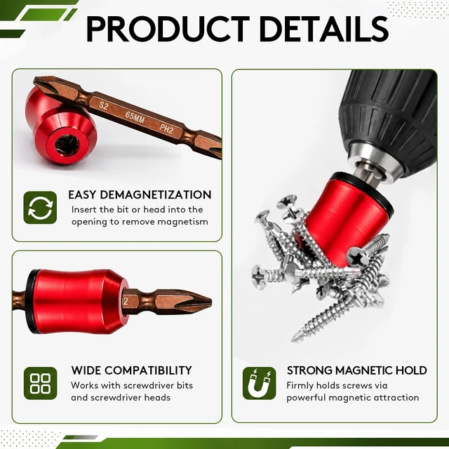 Alt view image 6 of 7 - 3PCS Magnetic Screw Holder Ring 4PCS PH2 Hex Screwdriver Bit Set DIY Repair