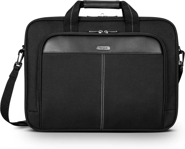 Main image of 15-16 Inch Slim Lightweight Laptop Briefcase Black - Messenger and Shoulder Bag with Padded Compartment and Trolley Strap for 16 Laptops (TCT027US)