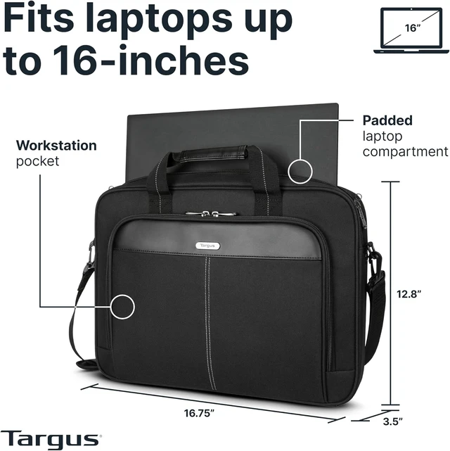 Alt view image 4 of 7 - 15-16 Inch Slim Lightweight Laptop Briefcase Black - Messenger and Shoulder Bag with Padded Compartment and Trolley Strap for 16 Laptops (TCT027US)