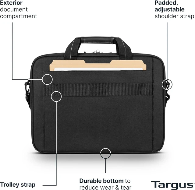 Alt view image 5 of 7 - 15-16 Inch Slim Lightweight Laptop Briefcase Black - Messenger and Shoulder Bag with Padded Compartment and Trolley Strap for 16 Laptops (TCT027US)