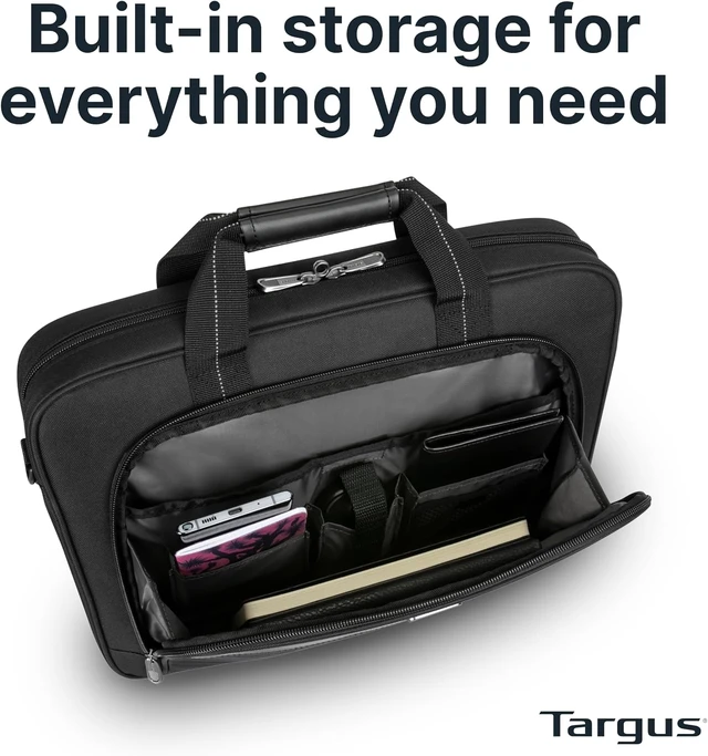Alt view image 7 of 7 - 15-16 Inch Slim Lightweight Laptop Briefcase Black - Messenger and Shoulder Bag with Padded Compartment and Trolley Strap for 16 Laptops (TCT027US)