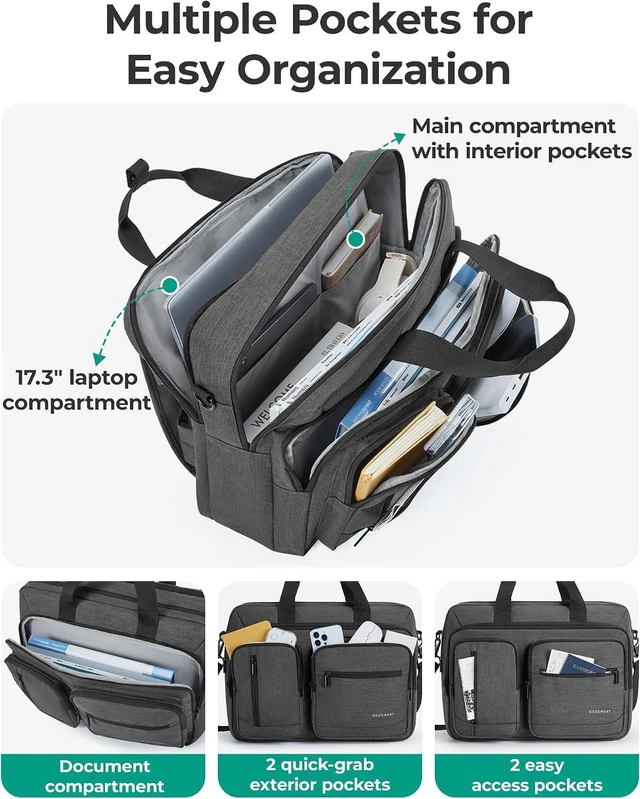 Alt view image 3 of 6 - 3 In 1 Laptop Bag for Men Computer Briefcase 17.3 Inch Laptop Water-Repellent Shoulder Bag Computer Bag Business Travel Office Black