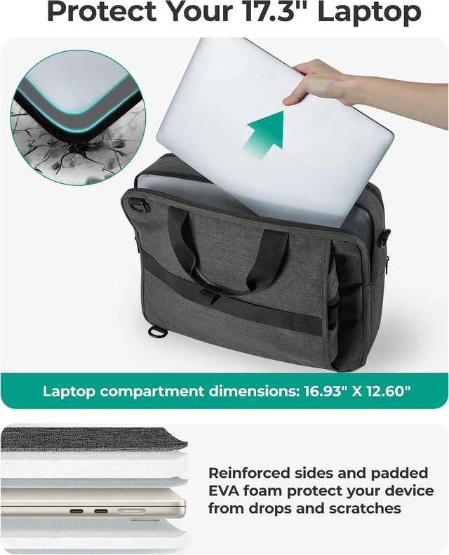 Alt view image 4 of 6 - 3 In 1 Laptop Bag for Men Computer Briefcase 17.3 Inch Laptop Water-Repellent Shoulder Bag Computer Bag Business Travel Office Black
