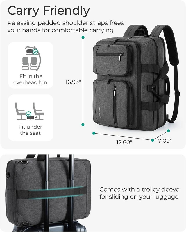 Alt view image 5 of 6 - 3 In 1 Laptop Bag for Men Computer Briefcase 17.3 Inch Laptop Water-Repellent Shoulder Bag Computer Bag Business Travel Office Black