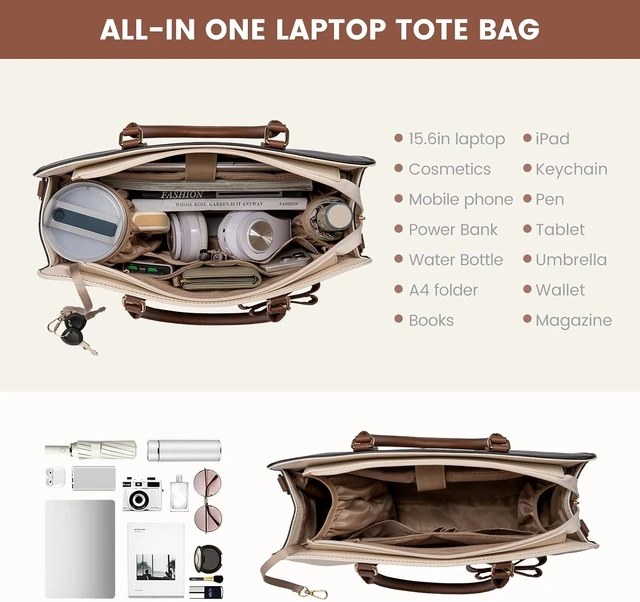 Alt view image 4 of 7 - Laptop Tote Bag for Women Leather Work Bag Waterproof Business Teacher Bag Large Computer Handbag Purse Briefcase Office Gifts for Women