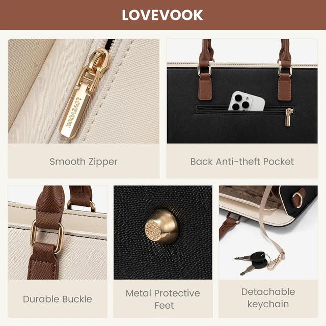 Alt view image 6 of 7 - Laptop Tote Bag for Women Leather Work Bag Waterproof Business Teacher Bag Large Computer Handbag Purse Briefcase Office Gifts for Women