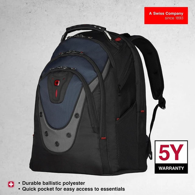 Alt view image 5 of 6 - Ibex 17 inch Laptop Backpack Mens and Womens Laptop Bag Black/Gray/Blue
