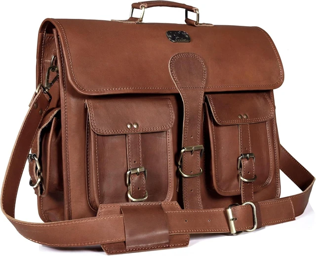 Main image of 18 Inch Buffalo Leather Laptop Briefcase for Men Vintage Handmade Leather Messenger Bag for Work Travel & Business Rustic Brown Full Grain Best Computer Satchel School distressed Bag