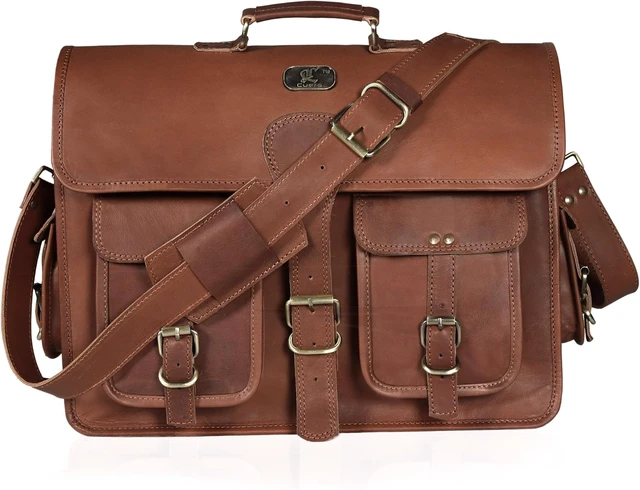 Alt view image 3 of 7 - 18 Inch Buffalo Leather Laptop Briefcase for Men Vintage Handmade Leather Messenger Bag for Work Travel & Business Rustic Brown Full Grain Best Computer Satchel School distressed Bag