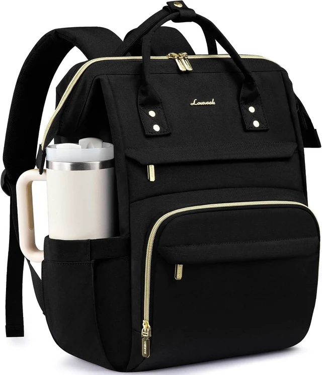 Main image of Laptop Backpack for Women with Giant Tumbler Holder Pocket 15.6 inch Waterproof Travel Backpack Purse Computer Laptop Bag Professional Work College Nurse Teacher Backpack Casual Daypack Black