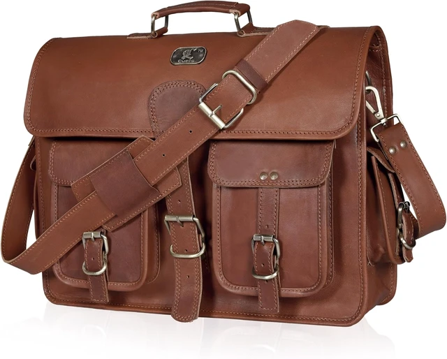 Alt view image 5 of 7 - 18 Inch Buffalo Leather Laptop Briefcase for Men Vintage Handmade Leather Messenger Bag for Work Travel & Business Rustic Brown Full Grain Best Computer Satchel School distressed Bag