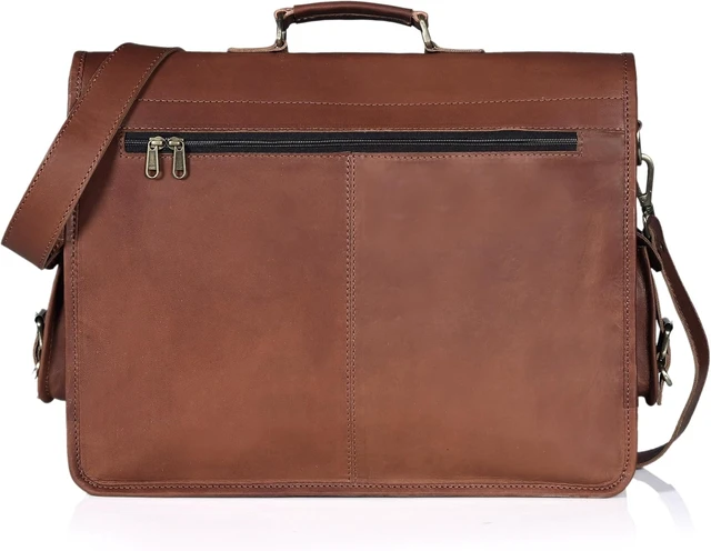 Alt view image 6 of 7 - 18 Inch Buffalo Leather Laptop Briefcase for Men Vintage Handmade Leather Messenger Bag for Work Travel & Business Rustic Brown Full Grain Best Computer Satchel School distressed Bag